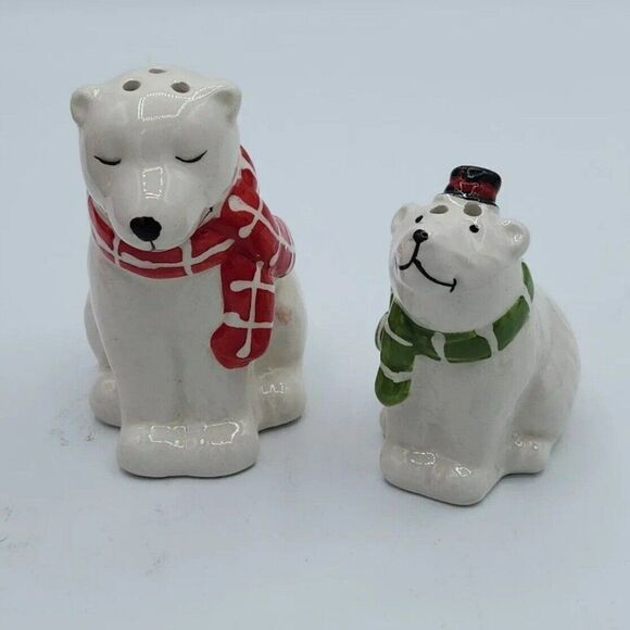 Pfaltzgraff Collectables Ceramic Polar Bear‎ Salt & Pepper Shakers Hand Painted - Picture 1 of 3